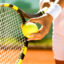 Player’s hand with tennis ball preparing to serve