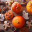 Beautiful gingerbread and fresh pumpkin on the table